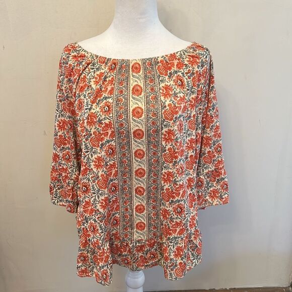 Style & Co vintage orange floral peplum blouse Size PXL - Picture 2 of 10